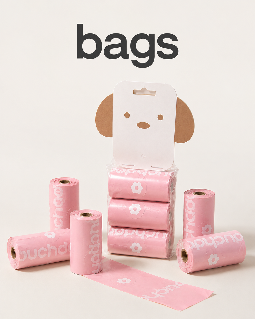 Pink cherry blossom scented pet waste bags with three rolls per pack