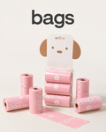 Pink cherry blossom scented pet waste bags with three rolls per pack