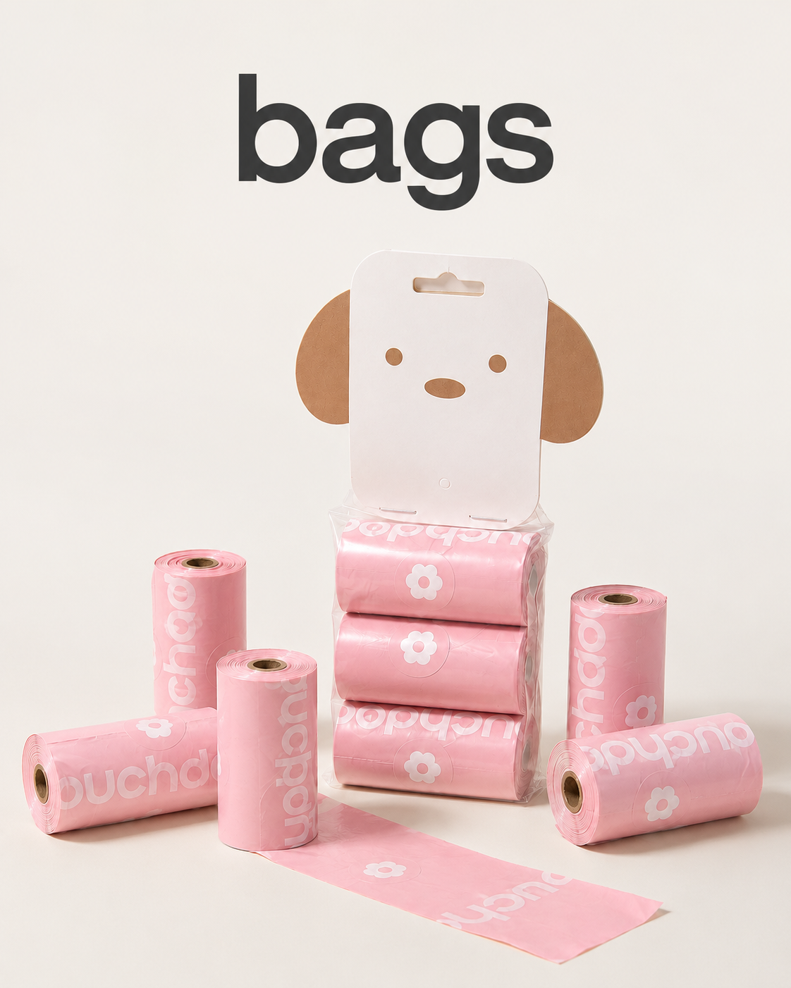 Pink cherry blossom scented pet waste bags with three rolls per pack