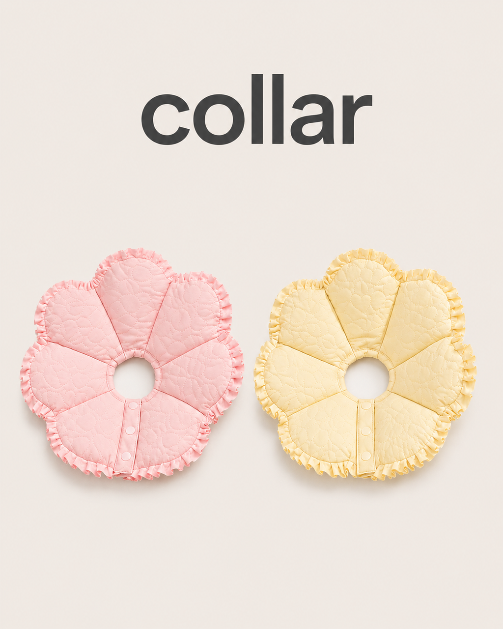 Pink and yellow padded flower recovery collars for cats and small dogs