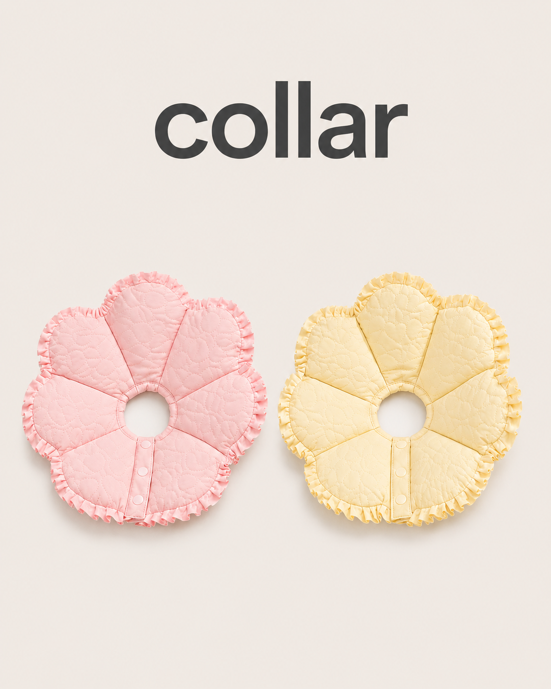 Pink and yellow padded flower recovery collars for cats and small dogs