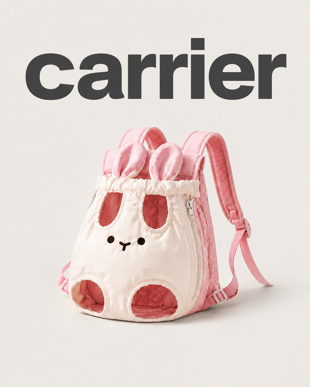 Pink and cream bunny carrier backpack for cats and small dogs