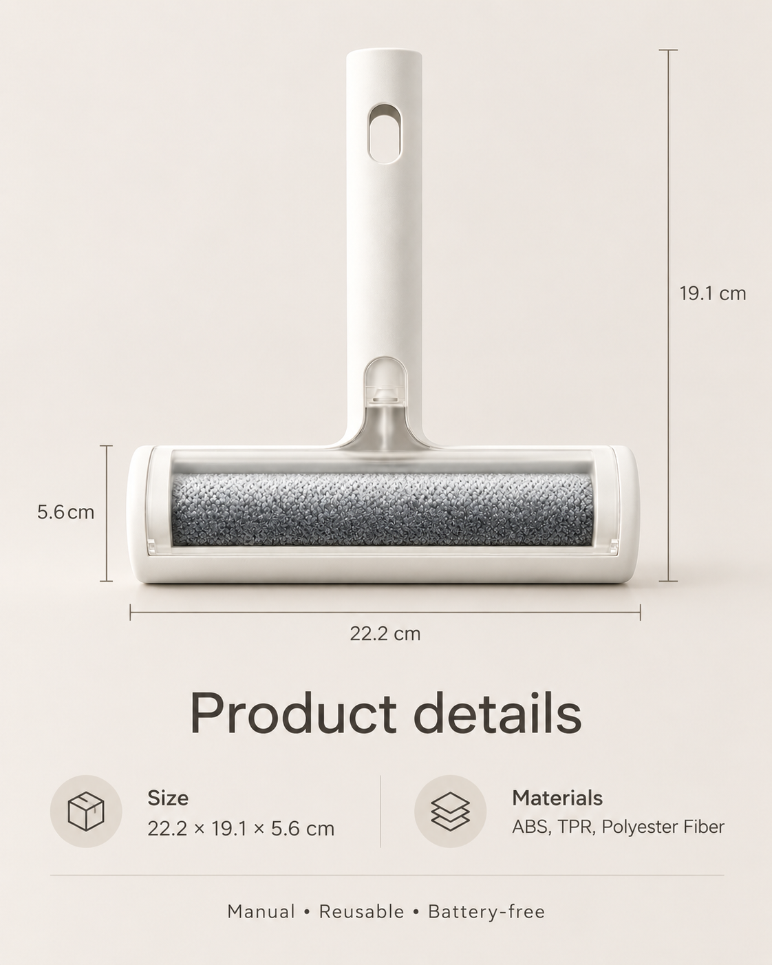 Reusable pet hair remover roller size and product details