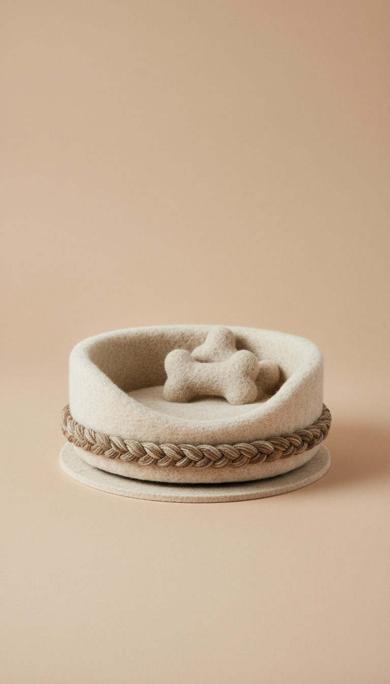Organic textile pet toy with hand-stitched detail
